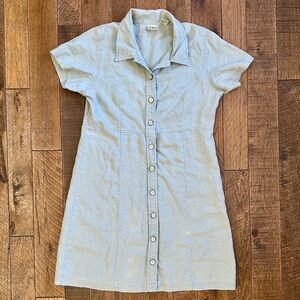 L.L. Bean 100% Linen Shirt Dress Icy Blue Gray Size 10P